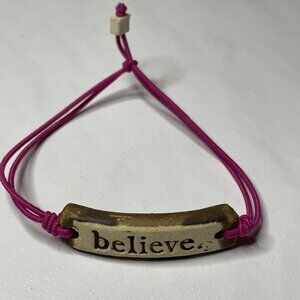 Artisan MudLove Pottery Ceramic Believe Stretch Bracelet Pink Adjustable